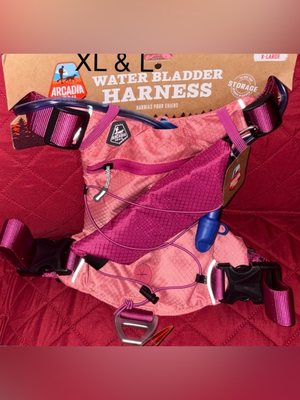 size large & extra large Arcadia Pink and Magenta Dog Water Bladder Harness